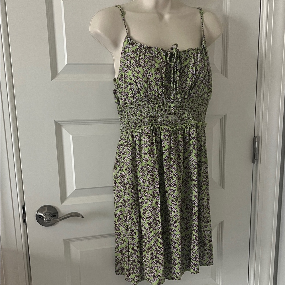 La Hearts Floral Mini Dress in Green and Purple